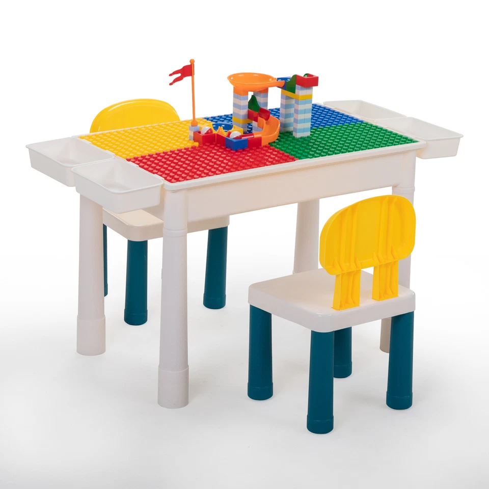 Toddler Activity Table and Chair Set w/ Toy Storage Compatible Building Blocks - Image 2 of 4