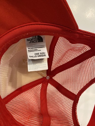 The North Face USA Logo Womens Trucker Hat Red Mesh Adjustable Snapback Cap EUC - 第 6/6 張圖片