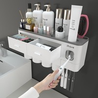 ZahnbüRstenhalter Wand Mit Zahnpastaspender & Schublade, Multi Toothbrush Holder