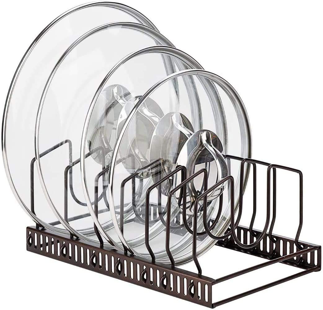 Pot Lids Organizer Rack for Cabinet and Countertop 7+ Pan Lids and Bakeware Org