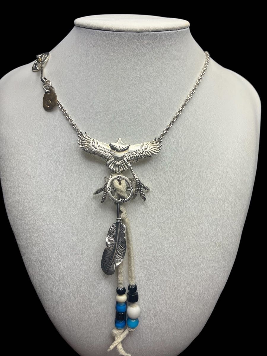 Native Design Silver 925 Eagle Feather Necklace w… - image 2