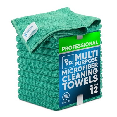 MW PRO Microfiber Cleaning Cloths (12 Pack, 12''x12'', Green) - Commercial Grad...