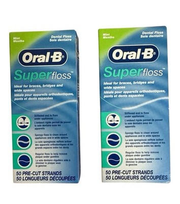 Oral-B Super Floss Mint Dental Floss Pre-Cut Strands 50 Each (Pack of 2)