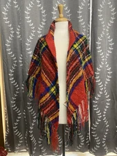 Vtg Scottish Wool Shop Mohair & Wool Women’s Poncho Shawl Cape Fringe Red OSFM