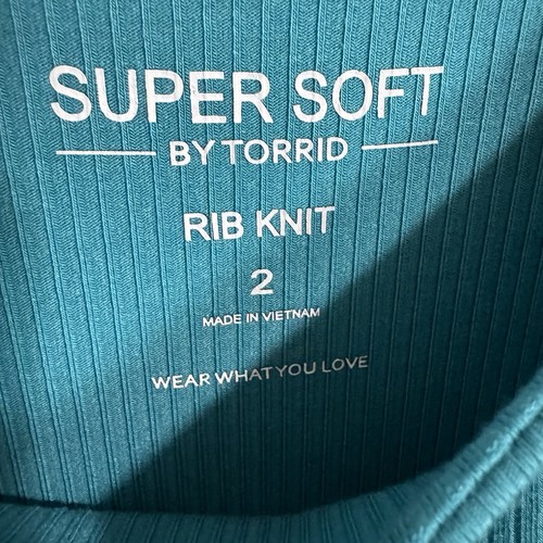 NEW Torrid Super Soft Ribbed High Neck Babydoll Tank Top 2 Size 2X Teal Knit 90s - Picture 10 of 16