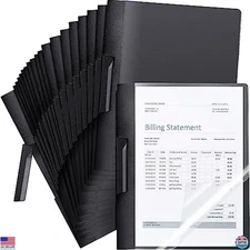Maitys 25-Pack Clear Presentation Folders with Clip - 11.4 x 9 Inch Black Covers