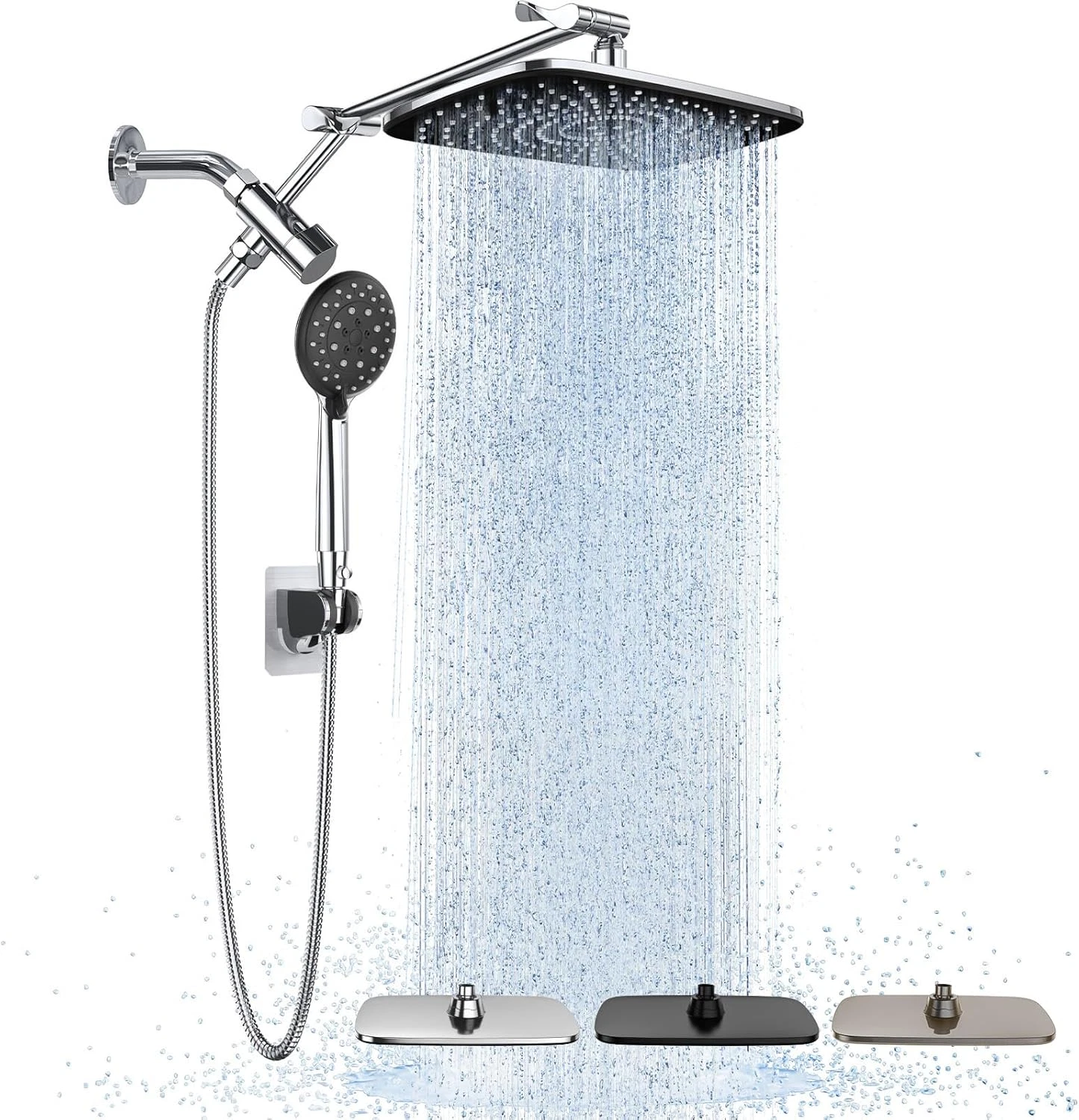 Wide Rain Shower Head with Handheld, High Pressure Rainfall Showerhead Combo wit
