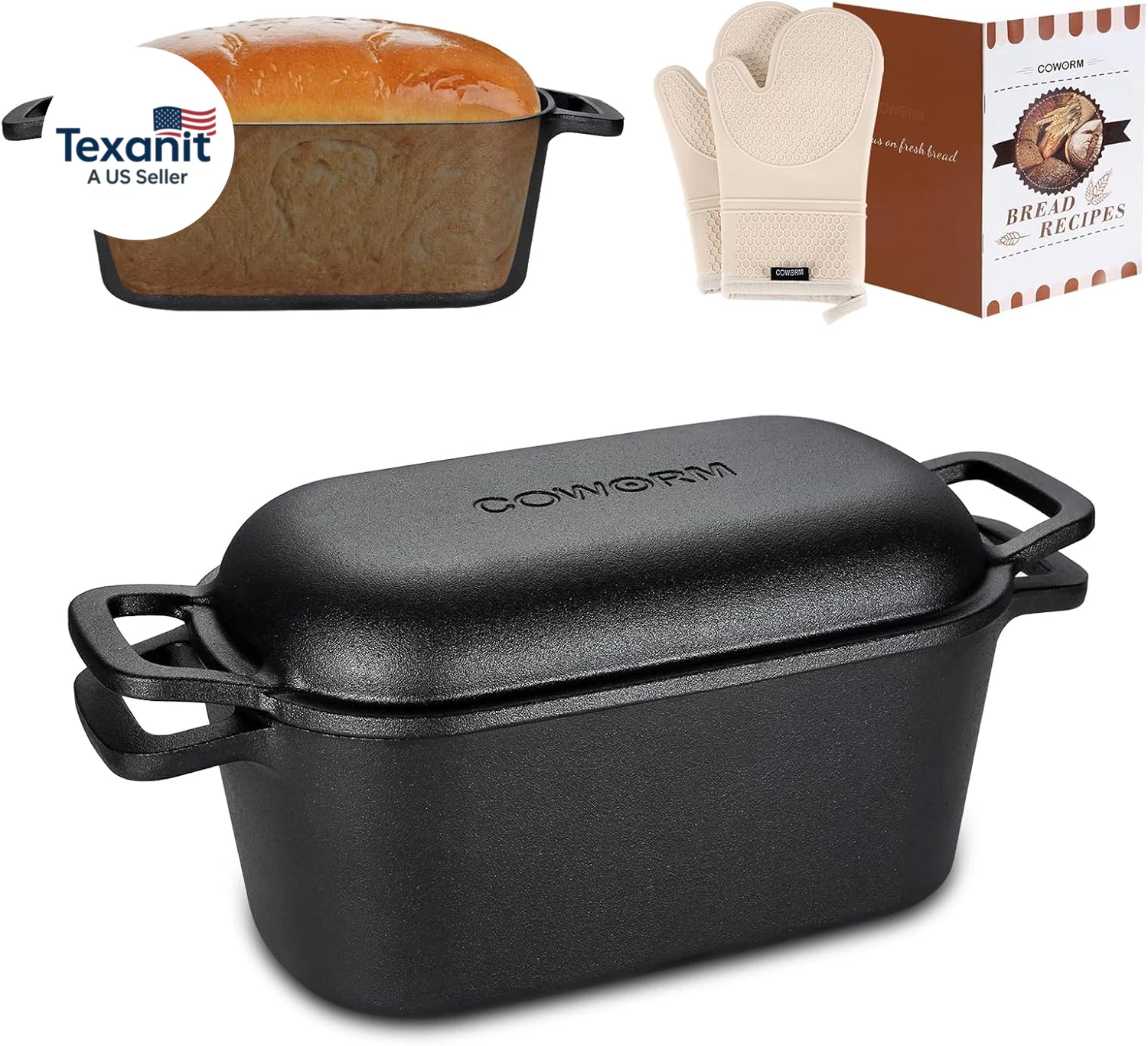 3.6QT Oval Dutch Oven for Bread Baking - Pre-Seasoned Cast Iron Sourdough Bread