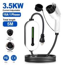 Portable Electric Car Charger 8-16A Adjustable Compatible With J1772 EVs/PHEVs