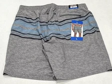 Kirkland Signature Men's Stretch Swim Shorts, Mix Grey / Blue Stripes, Size L