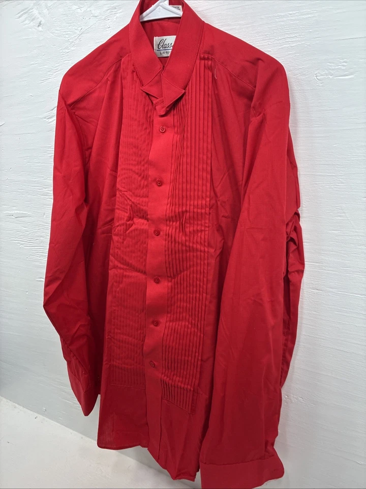 New Classix Red Long Sleeve Button Up English Shirt 16-16.5 Large X-80 - Image 3 of 4