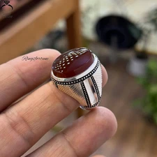  High-Quality Yemeni Aqeeq Ring Natural Agate Stone For Men
