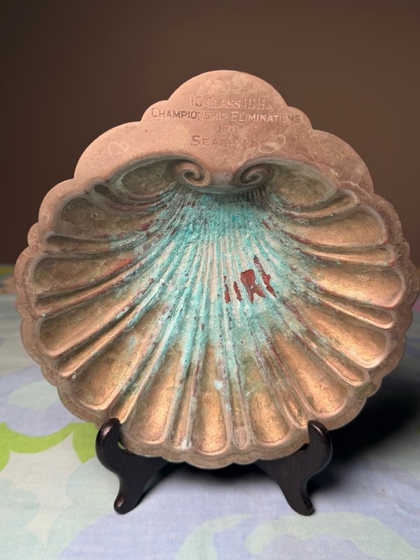 Antique 1931 Metal Sea Shell Trophy Plate 140 Class Championship Seadown Art Dec