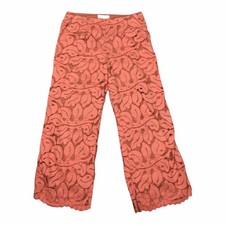 Anthropologie Dolly Lace Trousers Sz 6 Wide Leg Coral Peach Pocket Scalloped Hem