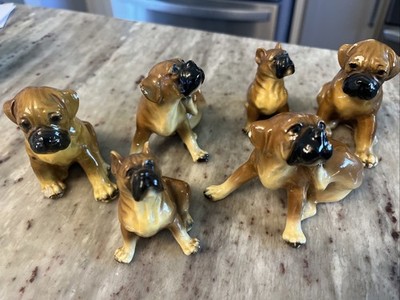 6 Vintage Oscar Mortens Studios BOXER Dog Figurine Ceramic