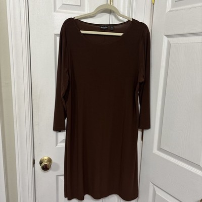 Effortless Style By Citi Knits Women's 3/4 Sleeve Sheath Dress Size XL Brown
