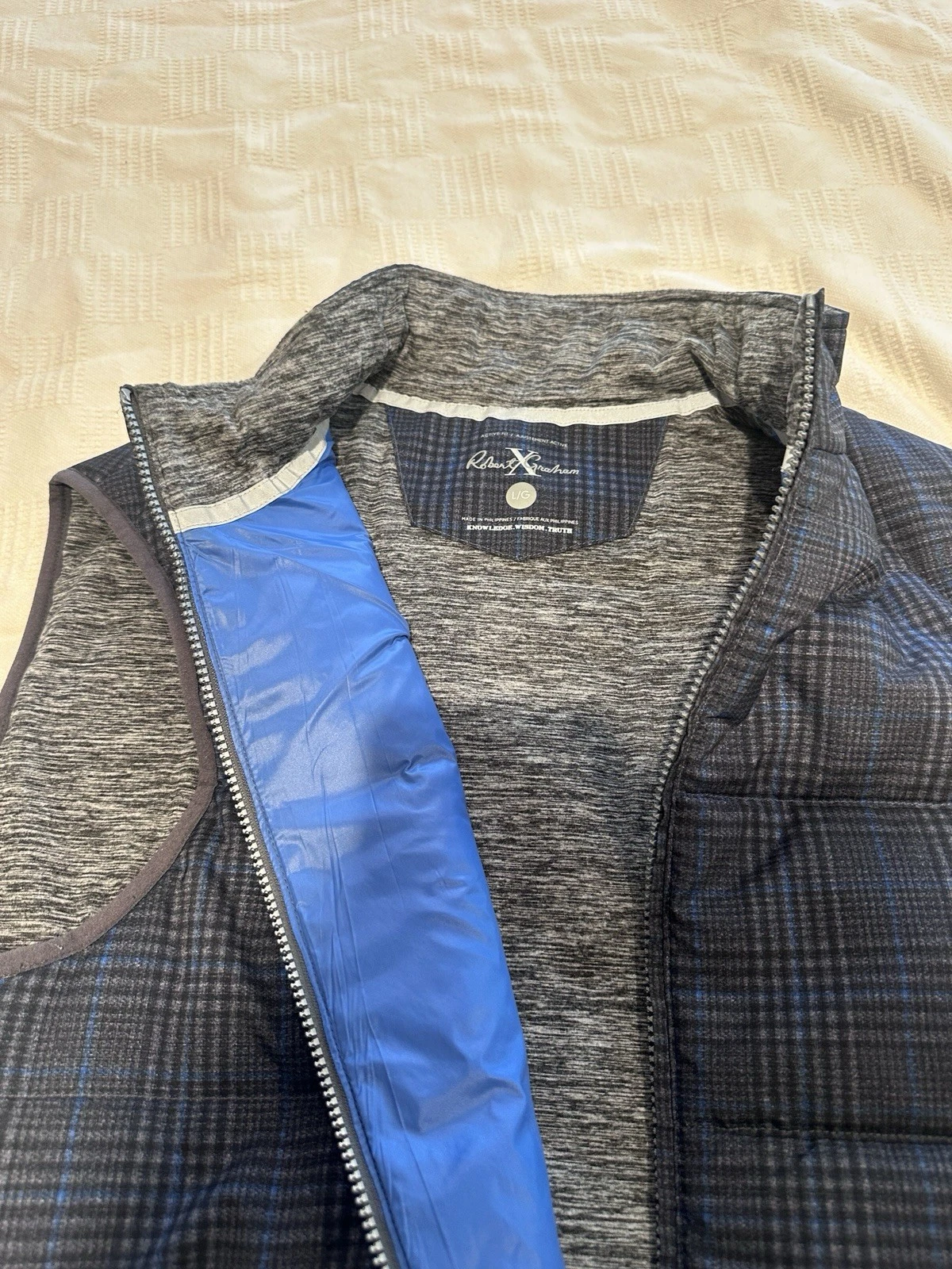 Robert Graham X Collection Puffer Vest Mens Large Navy Blue Glen Plaid Full Zip - product detail image 6