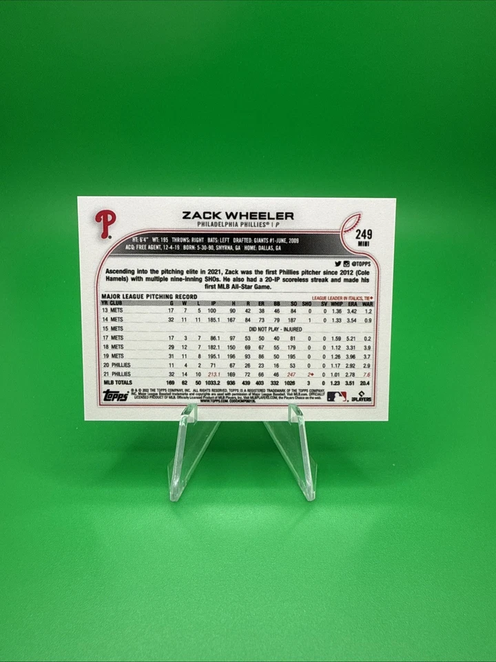 2022 Topps Mini - Zack Wheeler #249. Phillies. D7 - Image 2 of 2