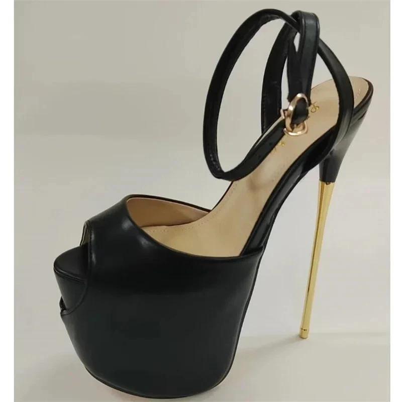 Women 22cm Metal Super Thin High Heels Platform Sandals Stilettos Sexy Pumps - Image 2 of 4