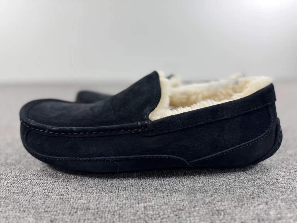 UGG Mens Shoes 10 Black Ascot Pure Wool Lined Slippers Loafers Comfort Mocassian - Image 2 of 4