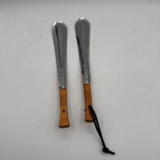 Vitage Old-Fashioned 2 Shoehorns Brownn Silver Metal  Wood.