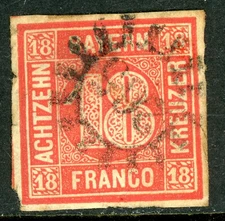 Germany States 1862 Bavaria 18 Kr Vermillion Red Scott #14 VFU M359
