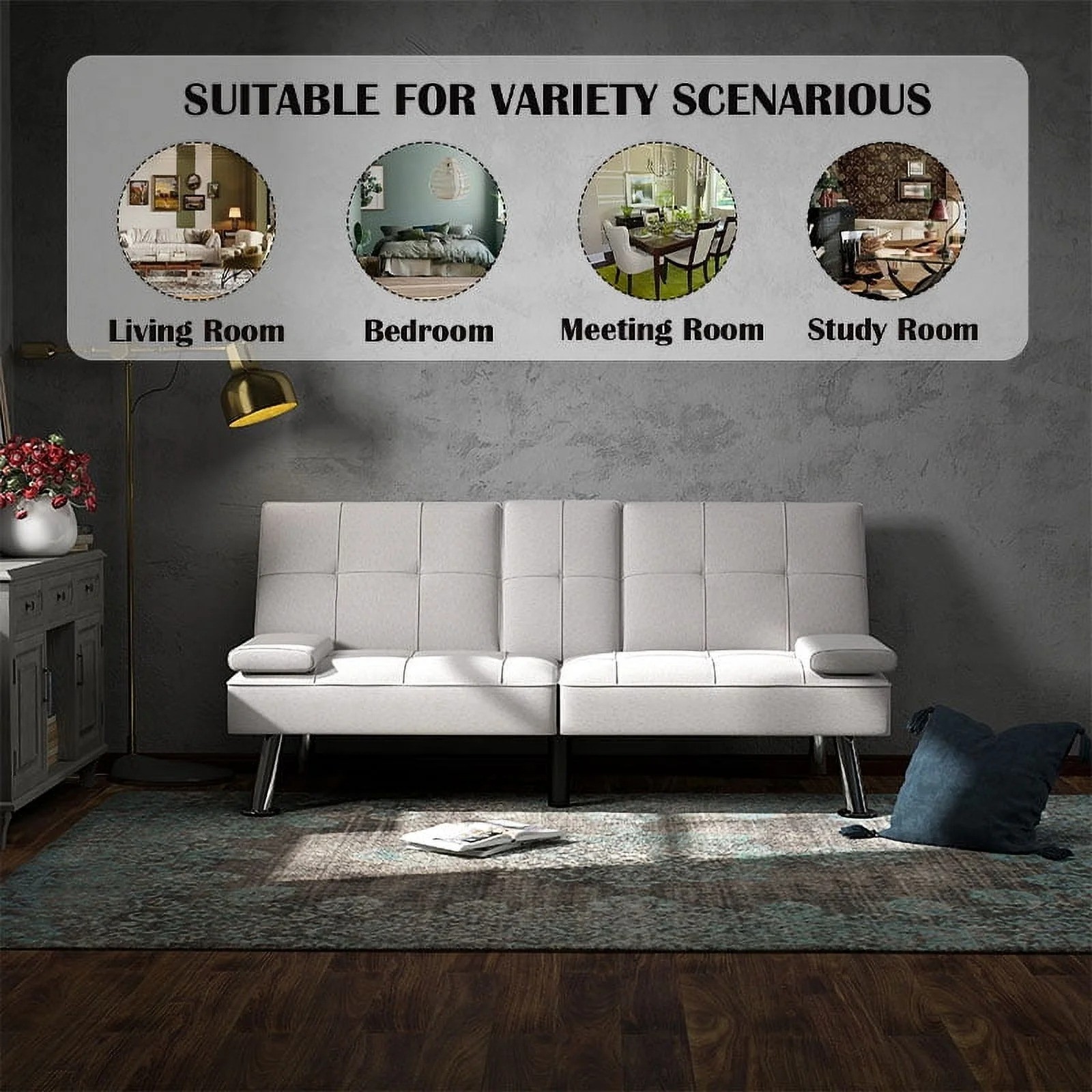 CANMOV Versatile Sofa Bed with Cup Holders USB Port Foldable 2-Seater Guest Bed