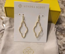 Kendra Scott Abbie Open Frame Drop Earrings Gold Crystal  NWT $75 Pouch Gift Box
