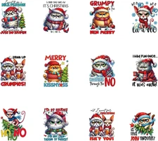 Christmas DTF Transfers Ready to Press - 12 Sheets Funny Cat Christmas Iron On T