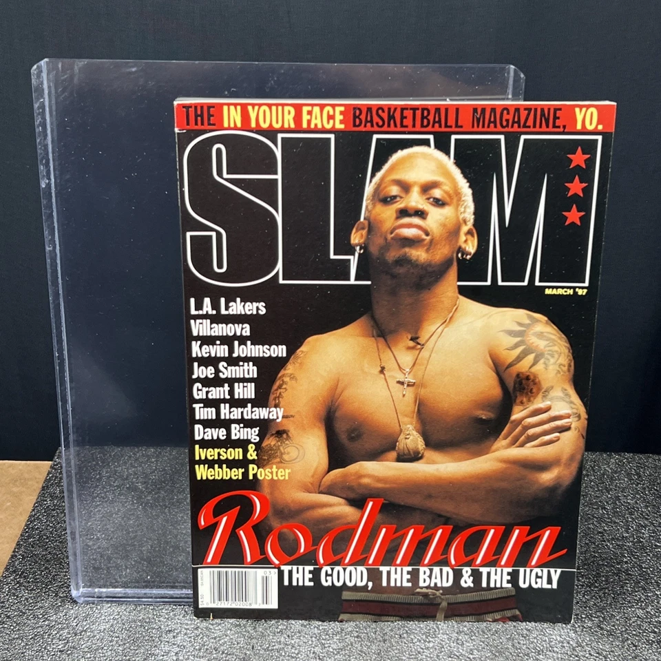 Revista de baloncesto Slam de marzo de 1997 Dennis Rodman #16 Chicago Bulls rara de colección Foto 2 de 4