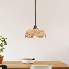 Fake Rattan Lamp Shade Pendant Light Shade Rustic Boho Ceiling Lamp Cover for