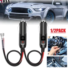 2Pcs Fused Male Car Cigarette Lighter Socket Plug Connector Cable Leads 12V~24V
