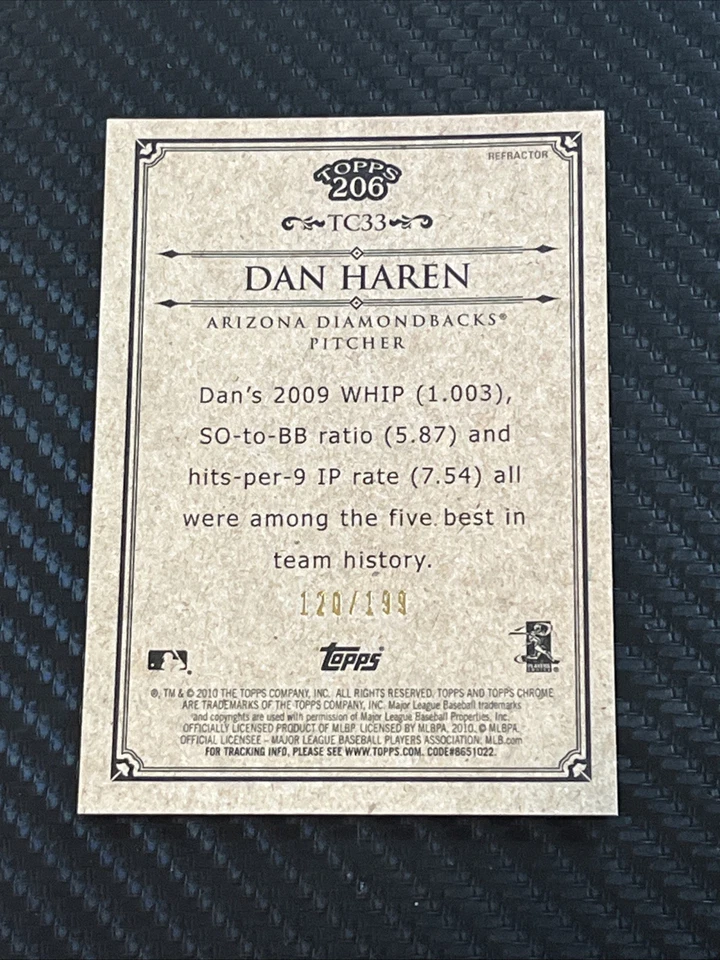 2010 Topps Chrome Topps 206 Chrome Blue Refractor /199 Dan Haren #TC33 - Image 2 of 3