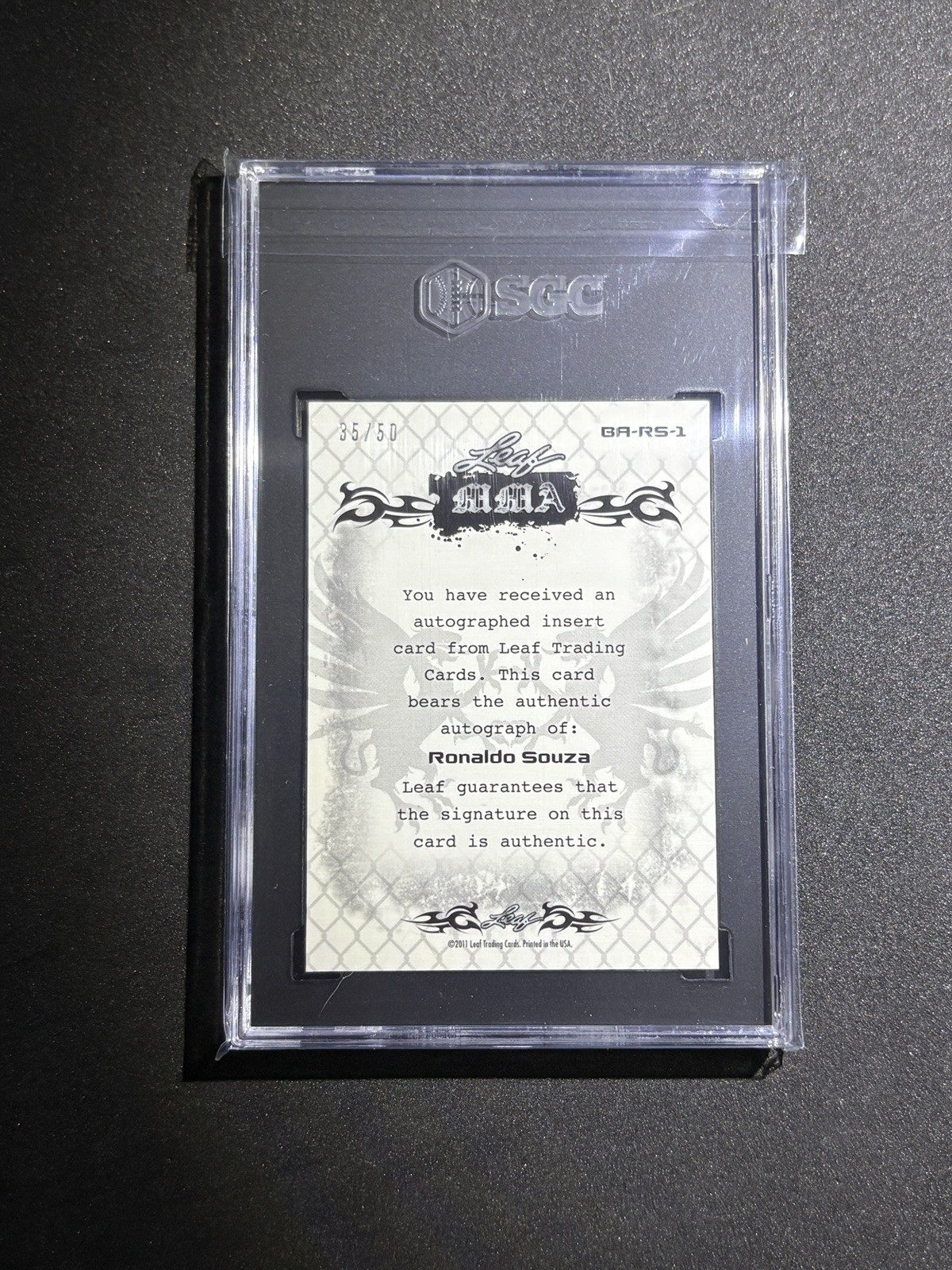 (SGC 9.5) 2011 Leaf Metal MMA Ronaldo Souza #BA-RS-1 Silver Prismatic Auto #/50 view 2