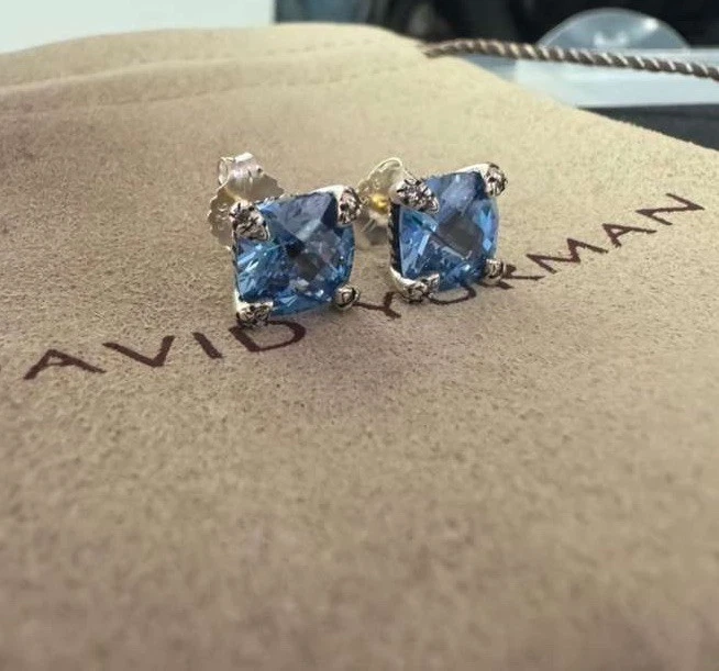 DAVID/YURMAN Sterling Silver 7mm Chatelaine Stud Blue Topaz Earring Stud - Image 3 of 4