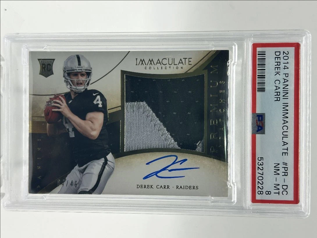 Derek Carr Panini Immaculate Premium Patch Rookie Autographs #PRDC Base