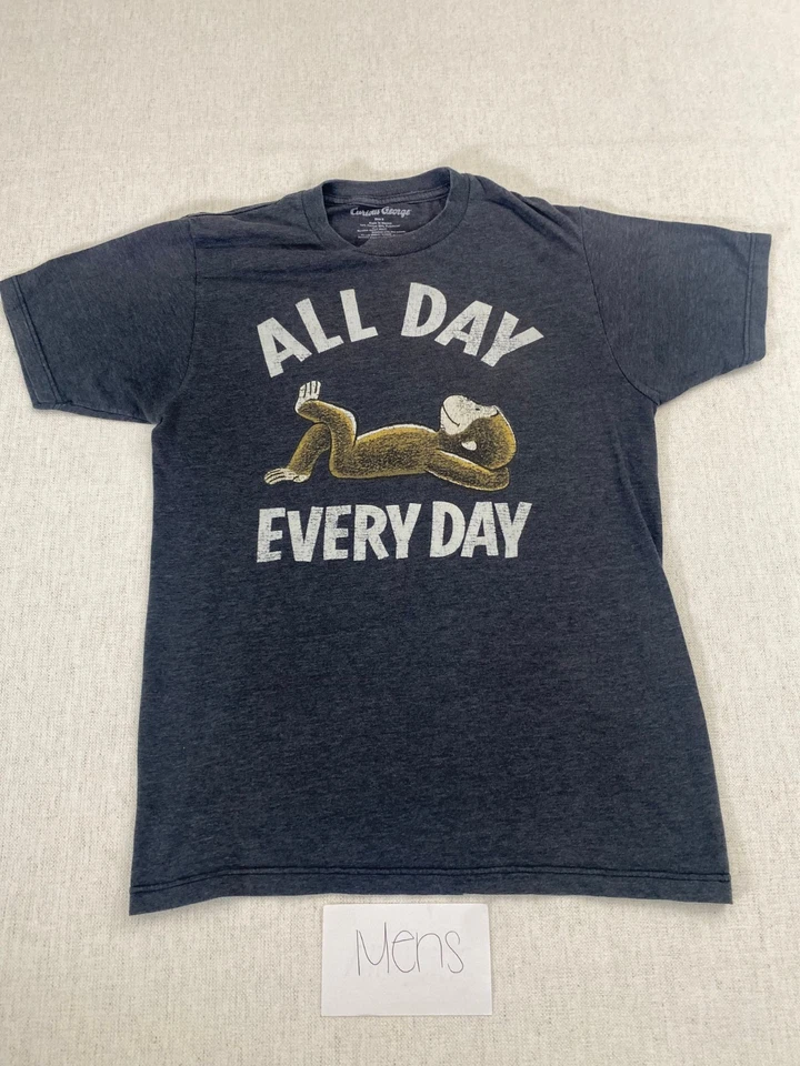 Camiseta masculina Curious George pequena cinza o dia todo todos os dias gráfica curta vintage - Imagem 2 de 4