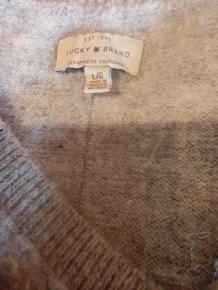 Suéter Lucky Brand para mujer grande gris jaspeado cuello en V acogedor suéter de playa Foto 3 de 4