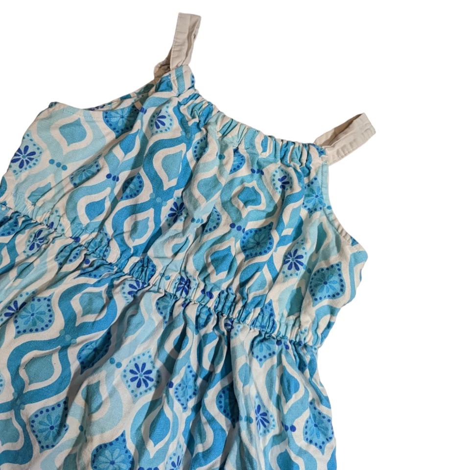 Vestido Gymboree Niñas Mezcla de Lino Aqua Verano Borla Azulejo Estampado Talla 9 Azul Blanco Foto 2 de 4