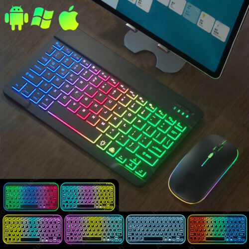 For iPad 7/8/9/10th Air 4th 5th 10.9 Pro 11 RGB Backlit Bluetooth Keyboard/Mouse - Picture 1 of 18