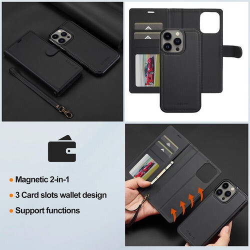 For iPhone 16 15 14 13 12 11 XS 7 8 Wallet Case 2-in-1 Detachable MagSafe Cover - Picture 36 of 85