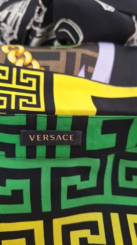 Versace Multicolor Geometric Greek Print Chiffon Silk Shirt, size 42 - Picture 5 of 10