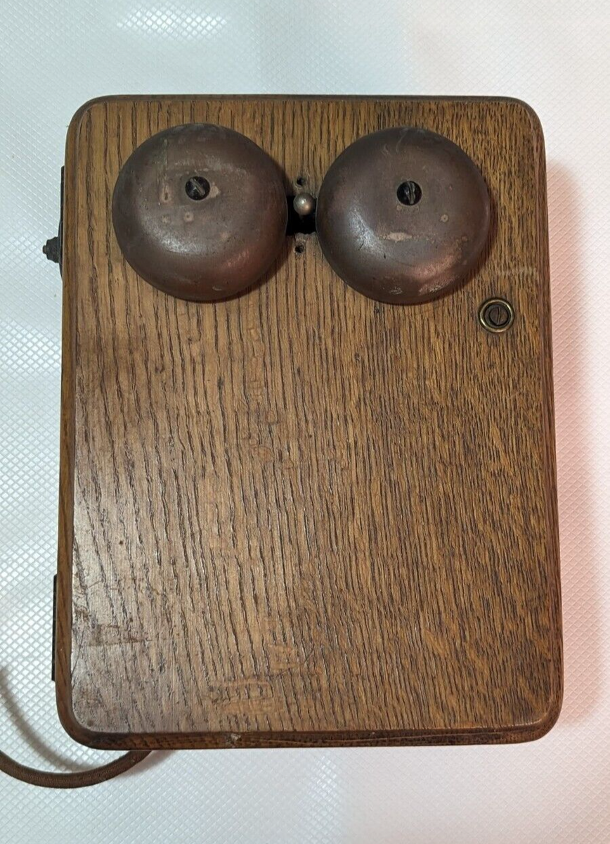 Antique Hand Crank Ring Box Ringer Wooden Bell Wall Phone