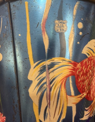 VINTAGE J CHEIN TIN Metallic LITHO SAND PAIL With Fish Under Sea & Shovel, Rare - Picture 11 of 13