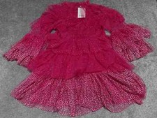 Fate Tiered Ruffle Dress Women's Small Pink Mesh Polka Dot Bell Sleeve Casual