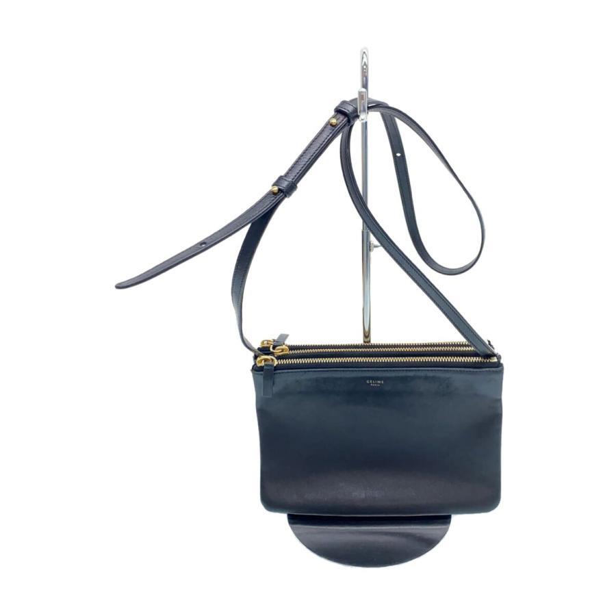 CELINE Authentic trio large Shoulder bag Leather black height width  cm
