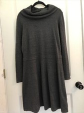 Women's Chaps Dark Gray Knit Sweater Dress Size Medium Cowl Neck Knee Length