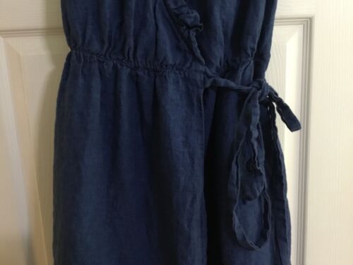 Boden Nancy Leinen Midikleid Rüschen Wickel Bindeband Taille blau Gr. 8P ärmellos - Bild 3 von 8