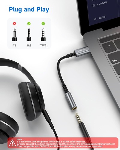 USB Type C to 3.5mm Female Headphone Jack Adapter,(2-Pack) USB C - Photo 4 sur 9