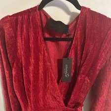 Red Velvet Long Sleeve Wrap Dress By Vacate